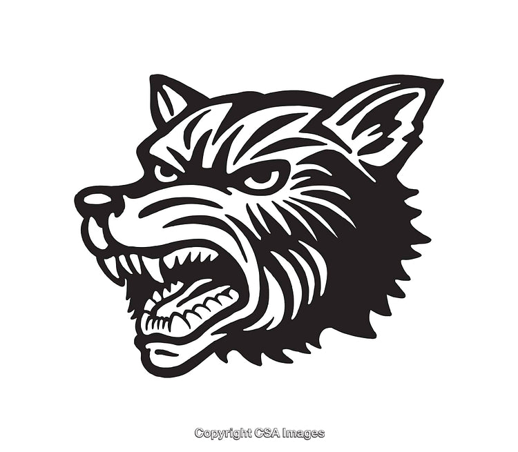 Detailed Black And White Line Art of a Fierce Wolf Head