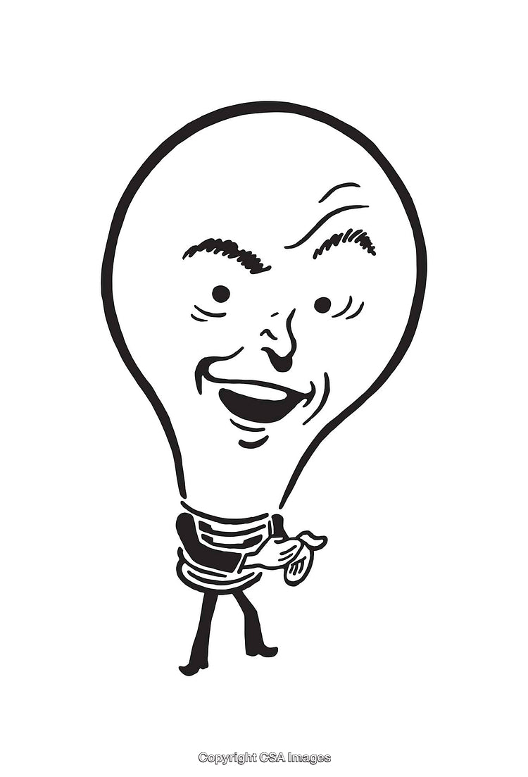 Cartoon Illustration of a Lightbulb Character with a Cheerful Expression