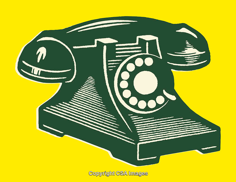 Green Vintage Style Telephone Illustration with Vibrant Yellow Background