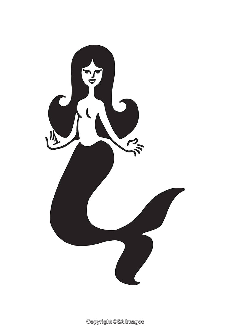 Black and White Mermaid in Minimalist Line Art Design