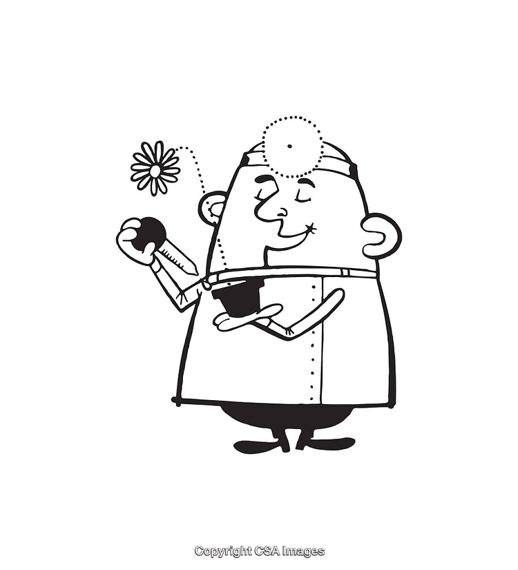 Black And White Line Art of a Flower Enthusiast with a Pot