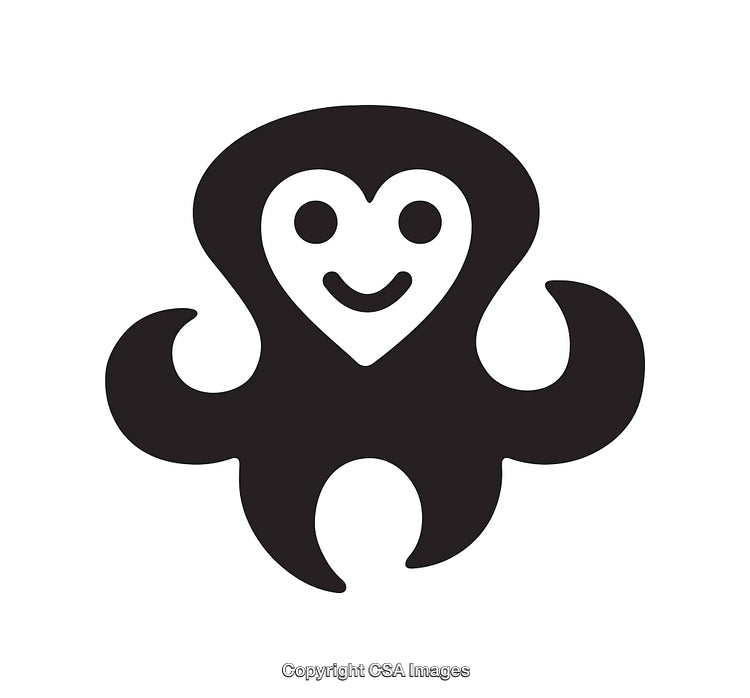 Black and White Icon of Smiling Octopus with Abstract Heart Design