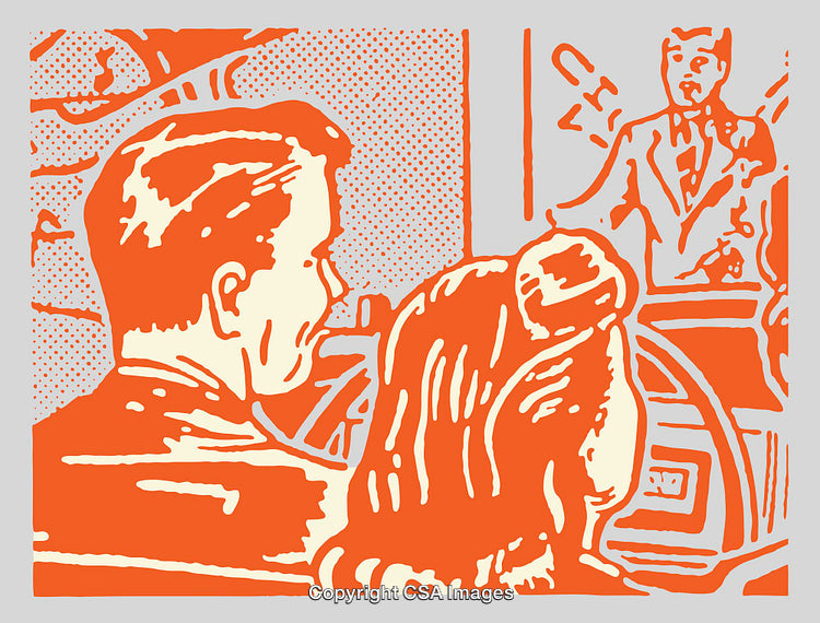 Retro Style Illustration of People Observing a Presentation or Discussion