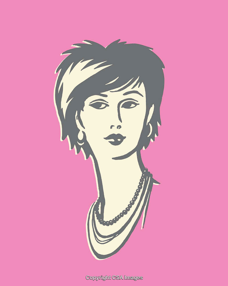 Vintage Styled Line Art Illustration of a Woman on Pink Background
