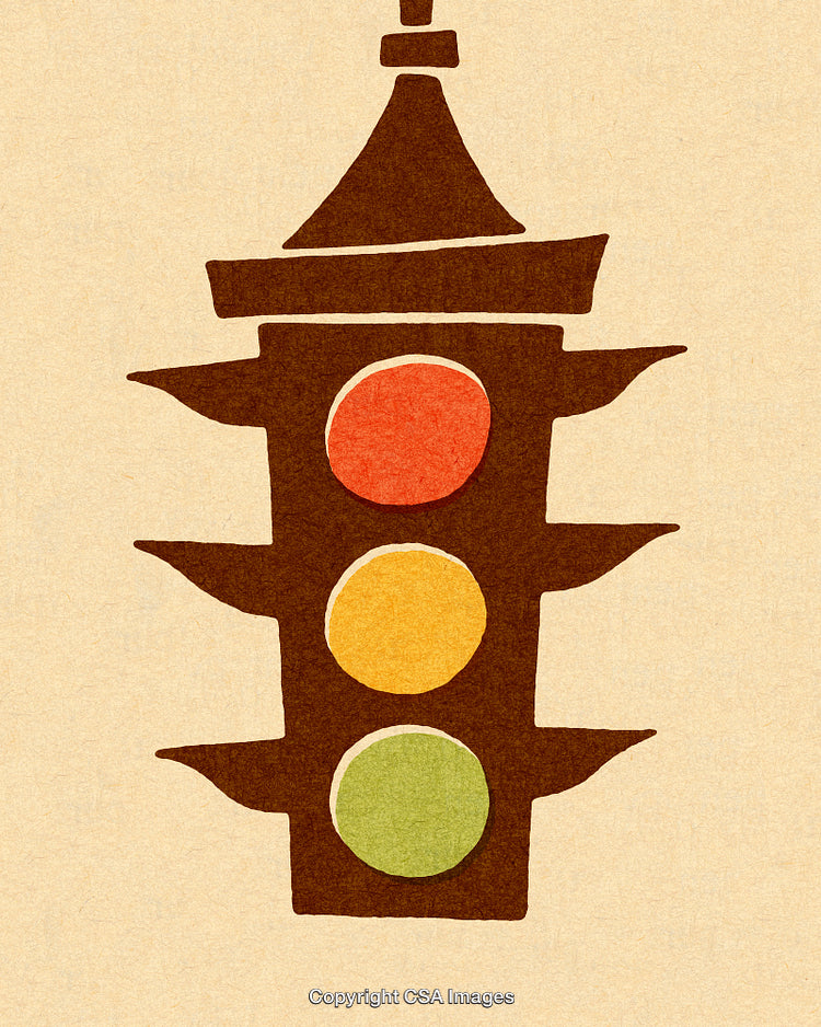 Illustration of Retro Traffic Light with Red, Yellow, and Green Signals