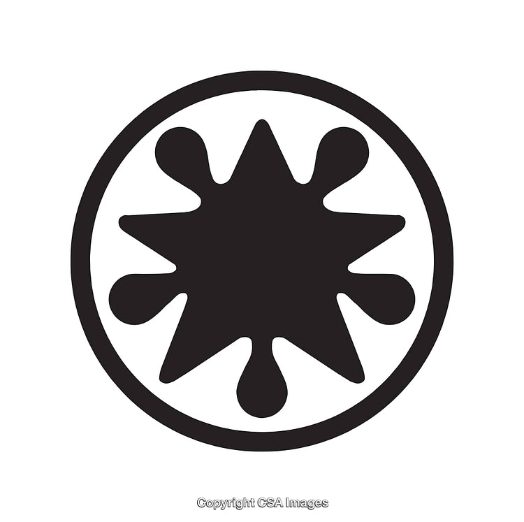 Abstract Black and White Icon with Circular Design and Splatter Shape