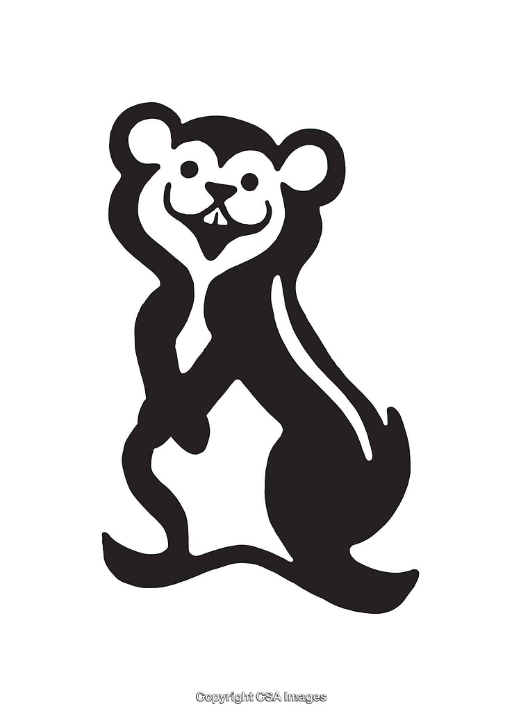 Black and White Illustrated Silhouette of a Happy Cartoon Animal Illustration