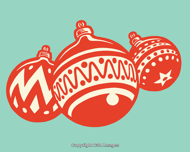 Red Christmas Ornaments in Festive Line Art With Decorative Details
