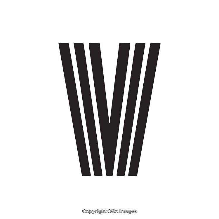 Letter V Rendered with Vertical Lines in Black on White Background