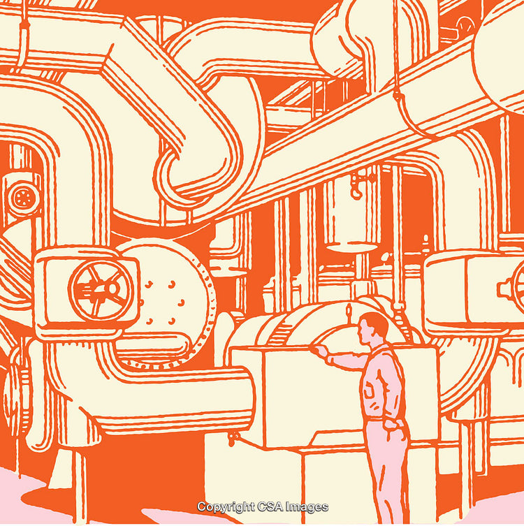 Industrial Line Art Illustration Featuring Machinery and Engineering Details