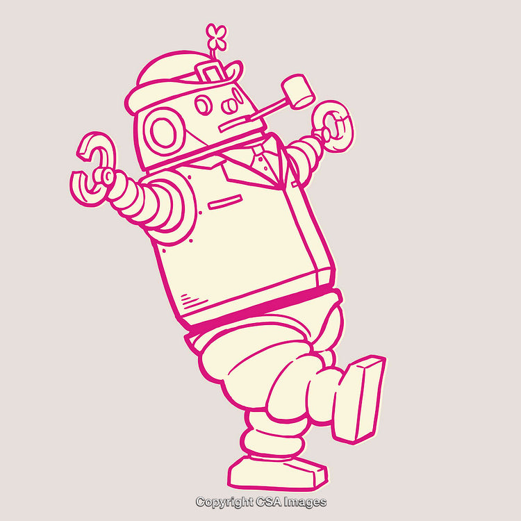 Colorful Line Art Illustration of a Whimsical Robot Dancing Joyfully