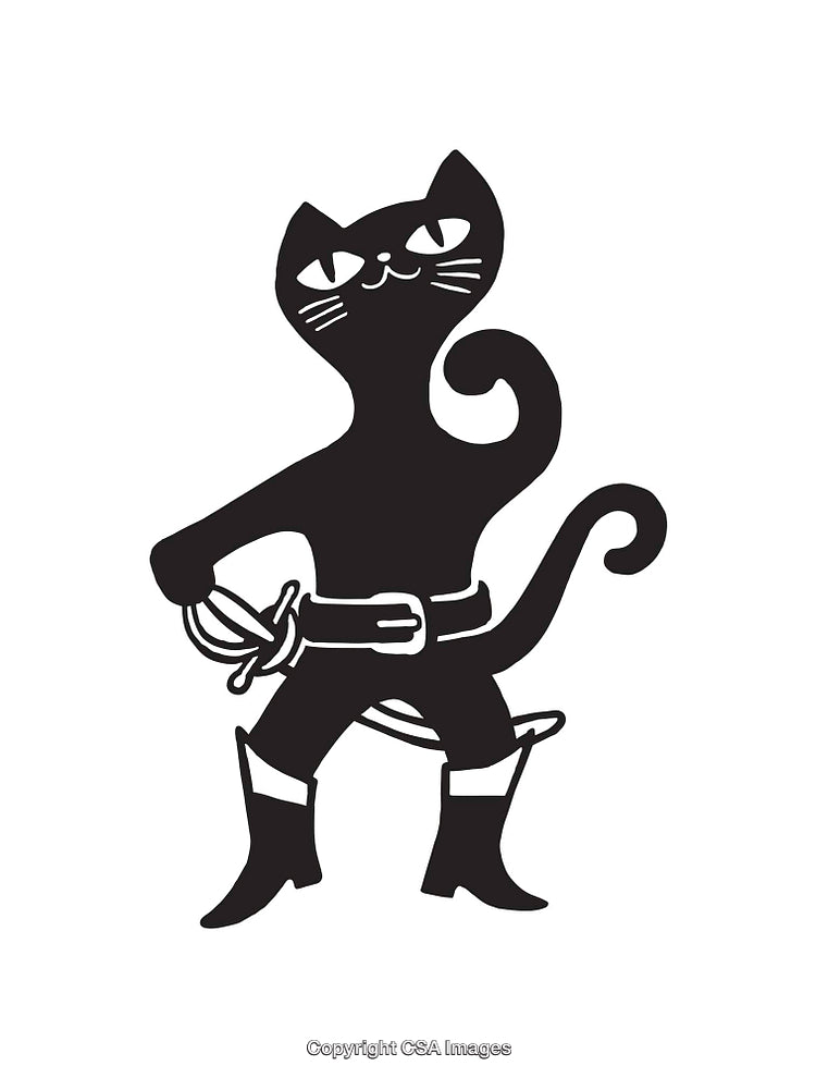 Swashbuckling Cat Character in Black and White Line Art Design