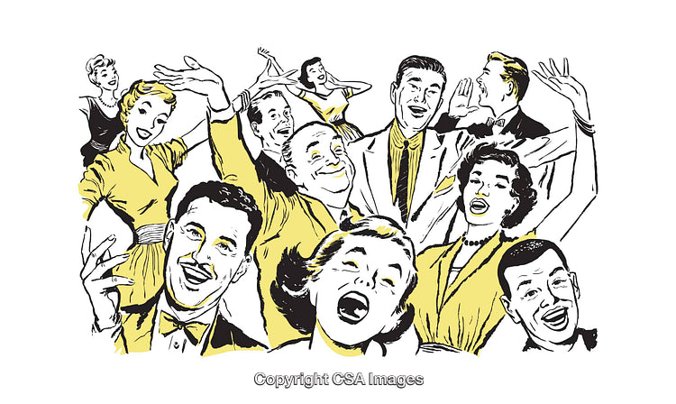 Lively Retro Party Scene with Cheerful People Celebrating Together