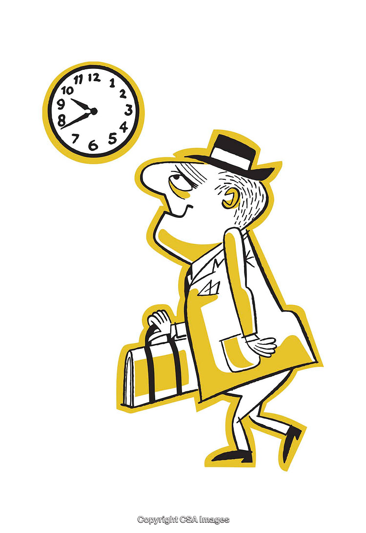 Illustration of a Businessman in a Rush with Clock in Background