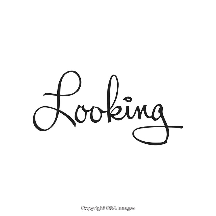 Elegant Handwritten Calligraphy of the Word Looking in Black Ink on White
