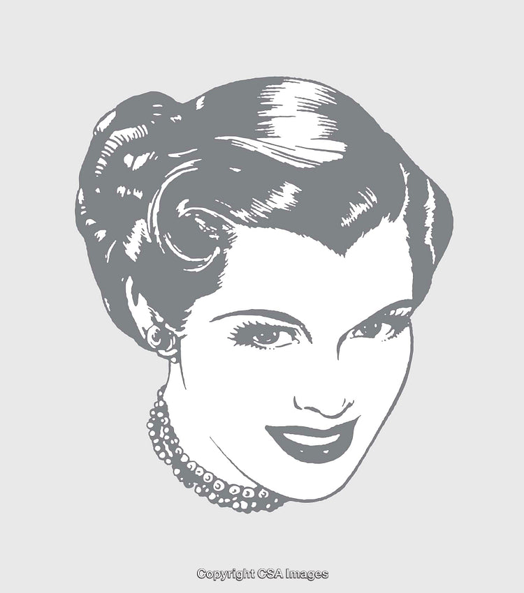 Vintage Line Drawing of a Woman with Elegant Hairstyle and Necklace