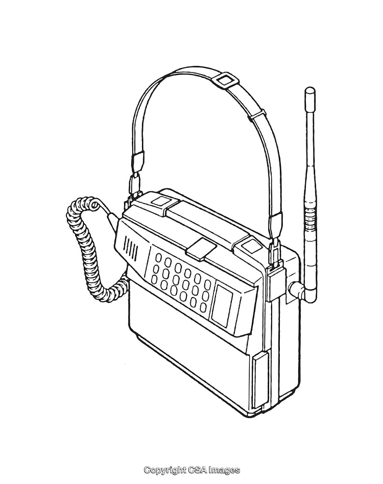 Retro Mobile Phone Line Art Illustration with Antenna and Keypad