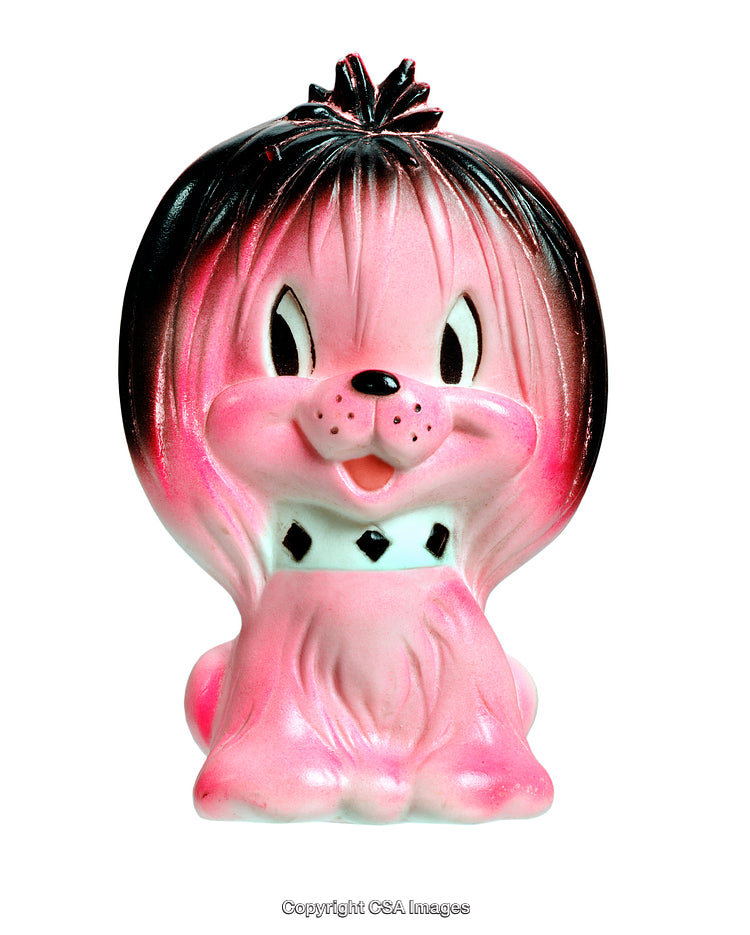 Pink Plastic Dog Figurine with Unique Design and Expression