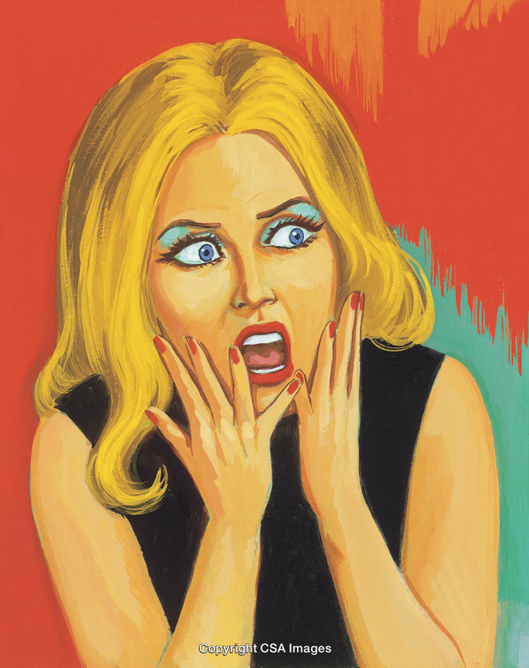 Colorful Illustration of a Woman Expressing Surprise with Vibrant Background