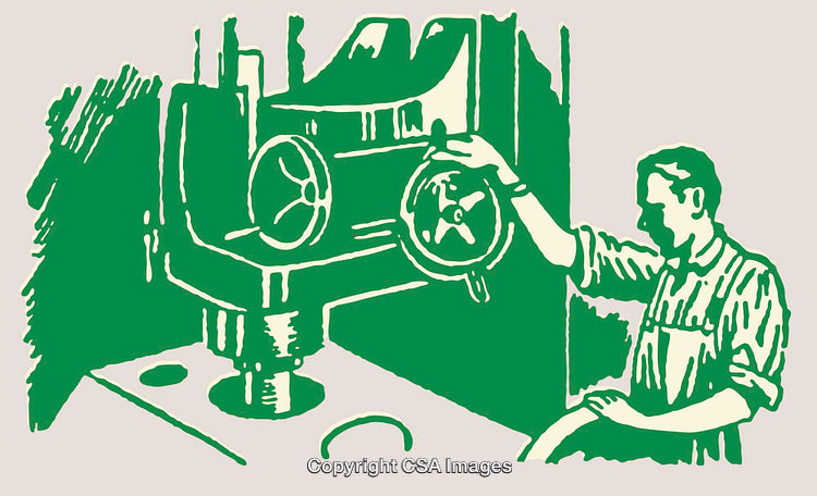 Vintage Illustration of a Worker Using Industrial Machinery