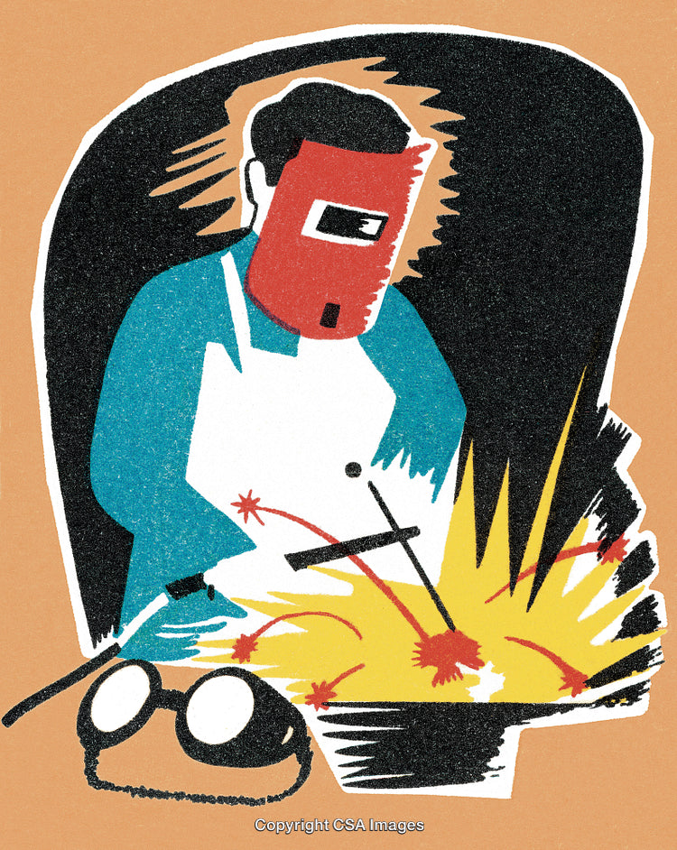 Illustration of a Welder Wearing Protective Gear During Welding Process