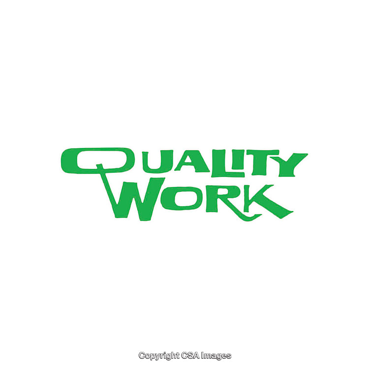 Green Stylized Quality Work Text on White Background in Bold Font