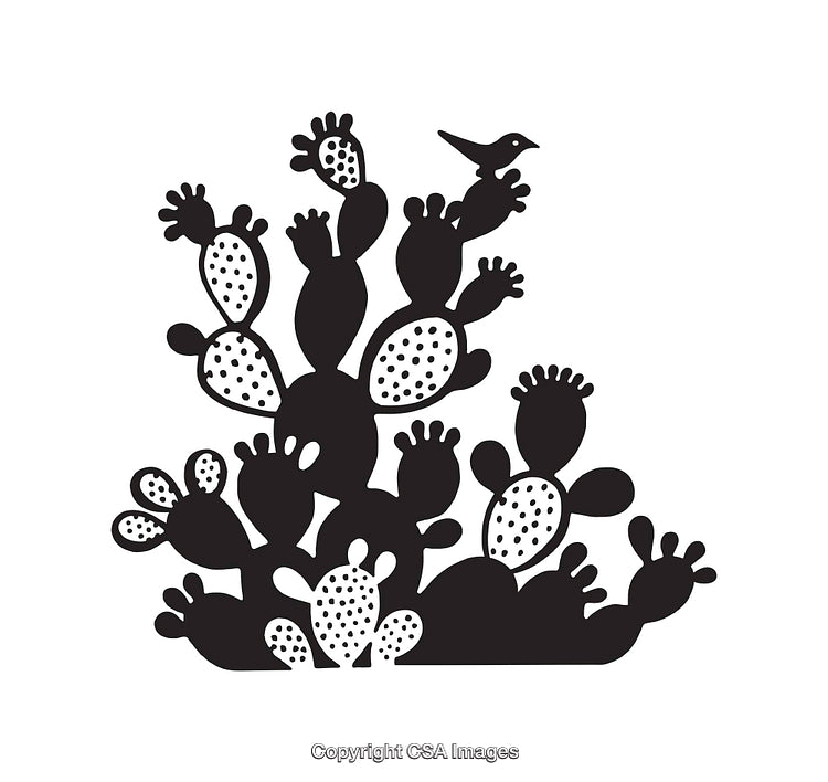 Black and White Line Art Cactus with Bird Silhouette