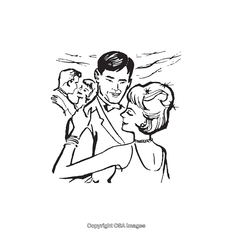Retro Black and White Drawing of a Couple Dancing Elegantly