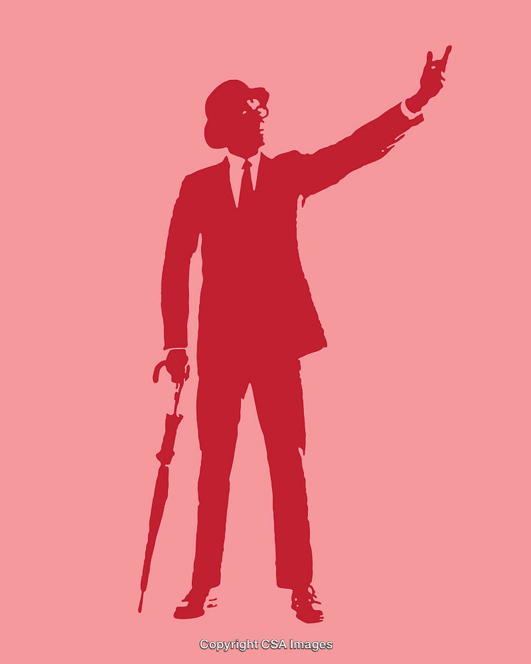 Silhouette Illustration of Stylish Person Holding Umbrella on Pink Background
