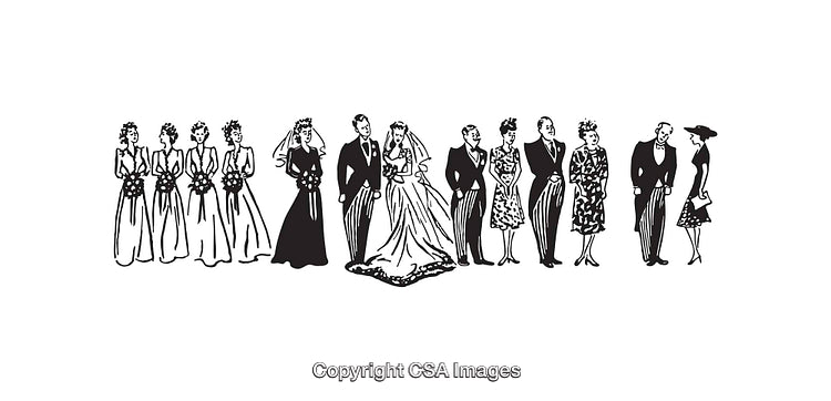 Black and White Line Art of a Wedding Party Scene