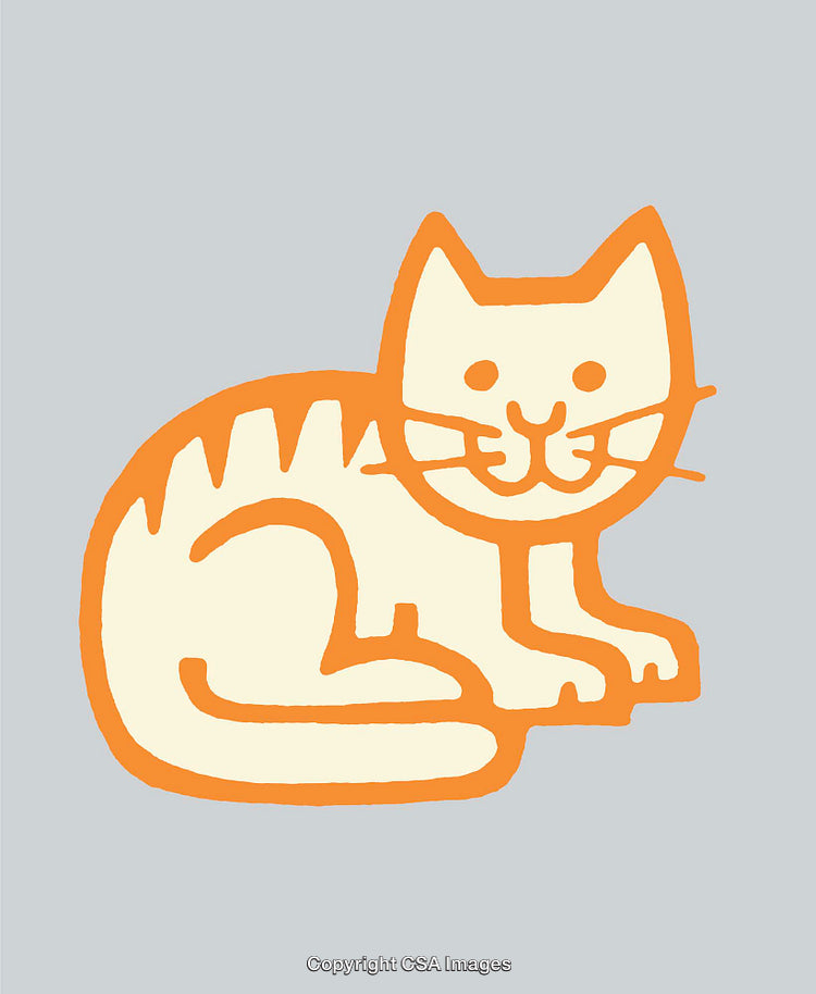 Playful Illustration of a Cat in Vibrant Orange Line Art Style