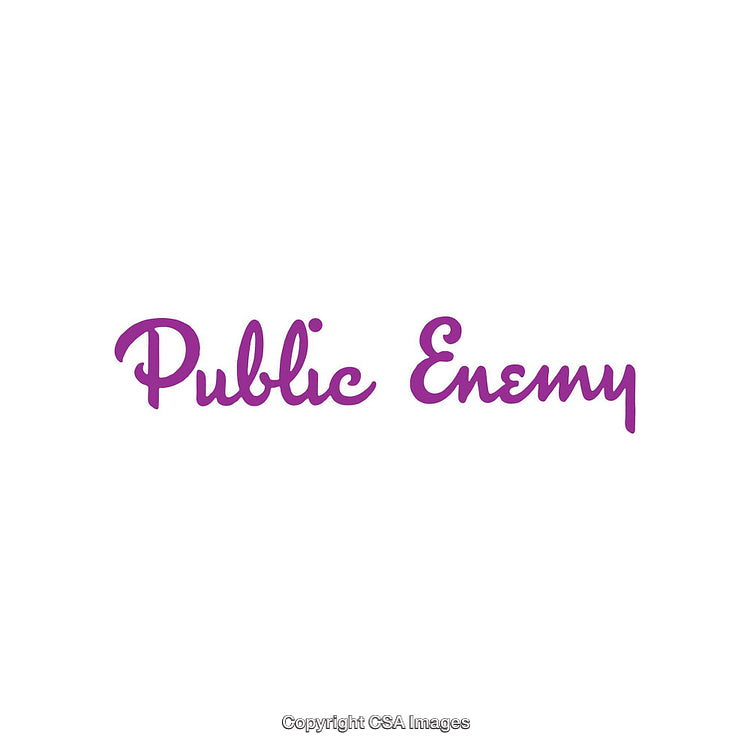 Purple Script Lettering Displaying 'Public Enemy' on White Background