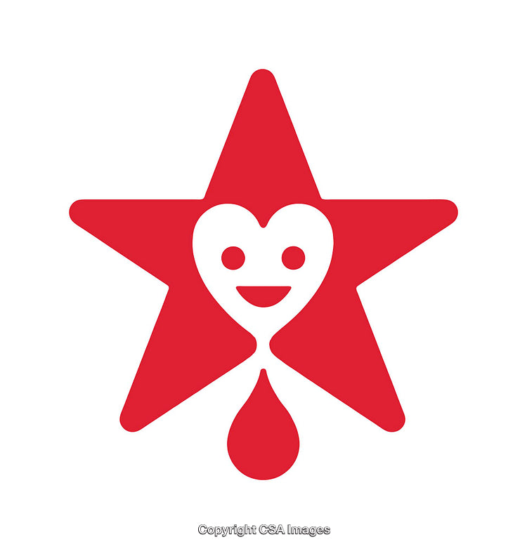 Smiling Heart with Droplet Icon Inside Red Star Design