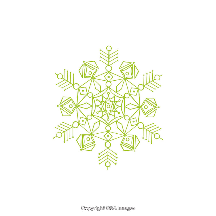 Detailed Geometric Green Snowflake Design on White Background