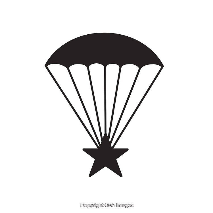 Black and White Illustration of a Parachute with a Star Design