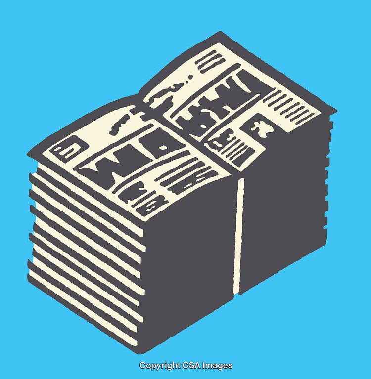 Stack of Newspapers on Blue Background in Color Line Art Style