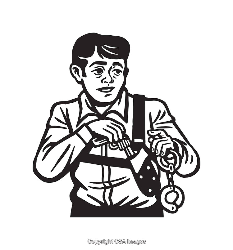 Black and White Illustration of a Man with Restraining Equipment