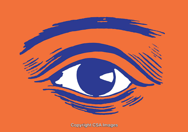 Bold Color Line Art Illustration of a Blue Eye on Orange Background