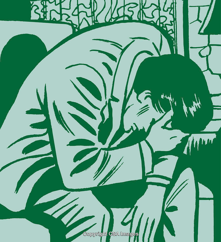 Abstract Illustration Depicting a Pensive Figure in Contemplation and Sadness