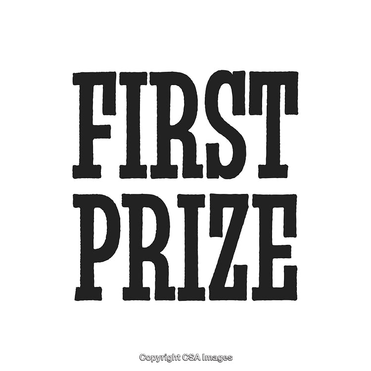 Black First Prize Text on White Background for Achievement and Success