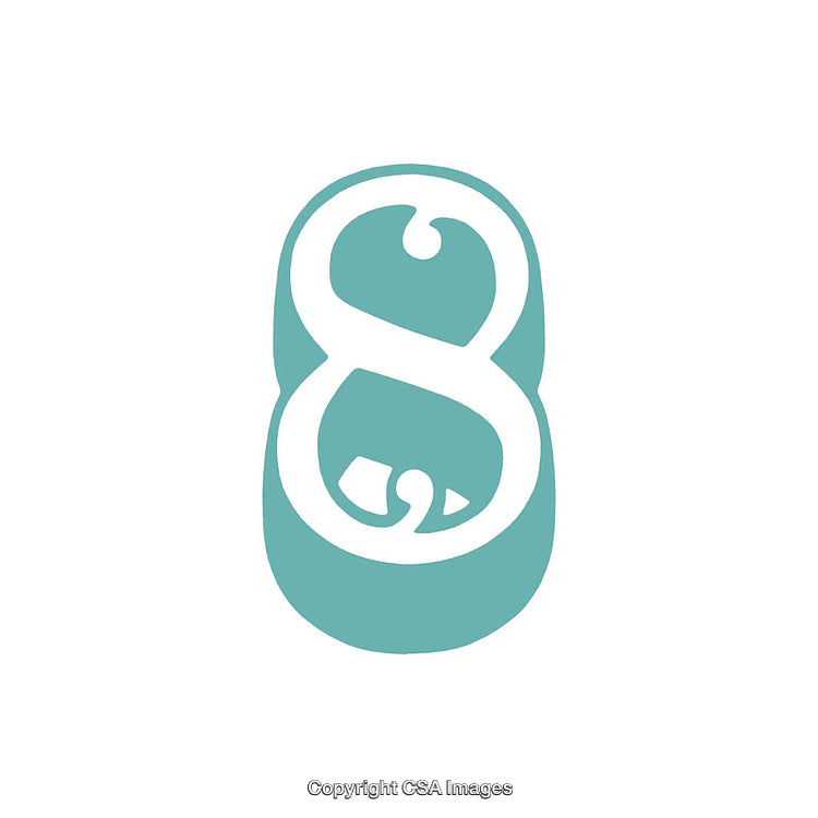 Stylized Turquoise Number Eight with Decorative Elements on White Background
