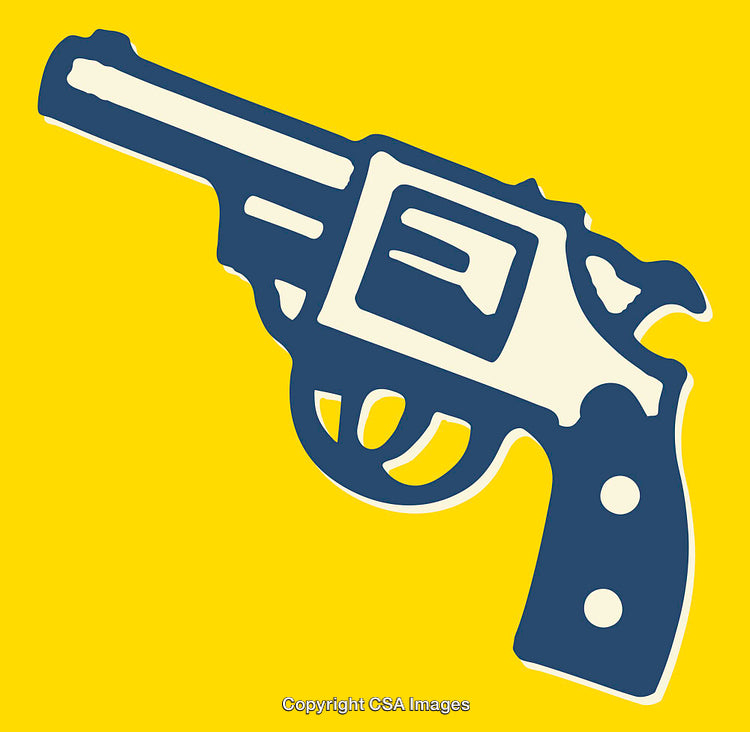 Retro Style Revolver Gun Illustration With Bold Color Contrast
