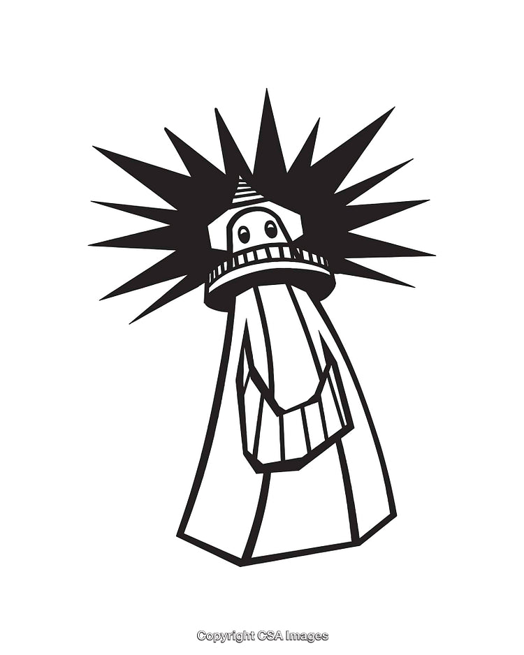 Abstract Black and White Line Art Illustration of a Unique Robot Figure