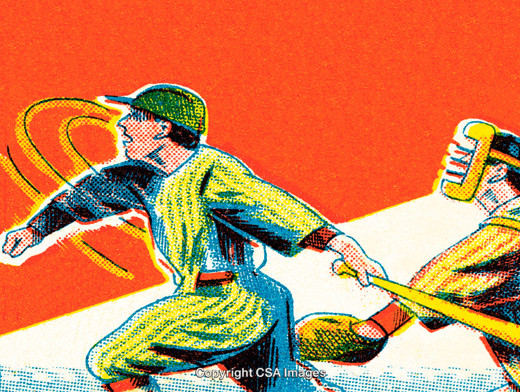Vintage Baseball Illustration Vibrant Sports Action Scene Artwork