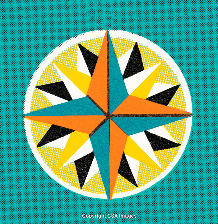 Colorful Compass Rose Artwork on Teal Background