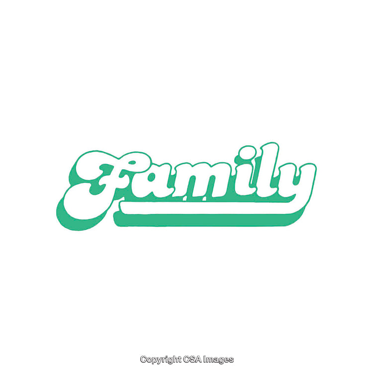 Green and White Family-Themed Word Design Art with Retro Font Style