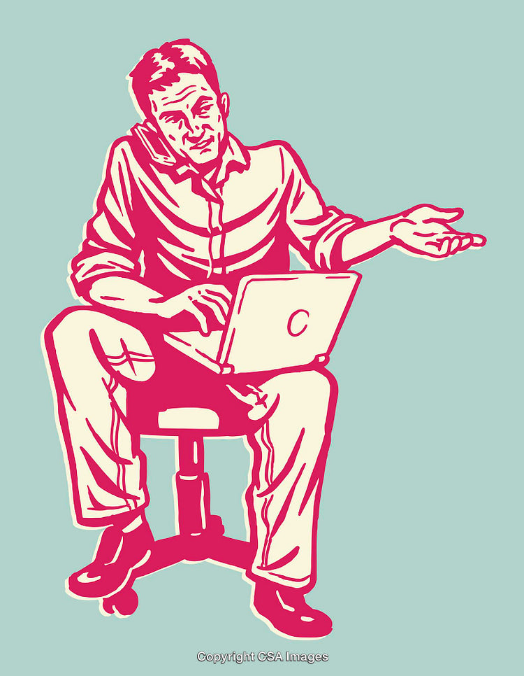 Illustration of a Man Working on Laptop While Using a Phone