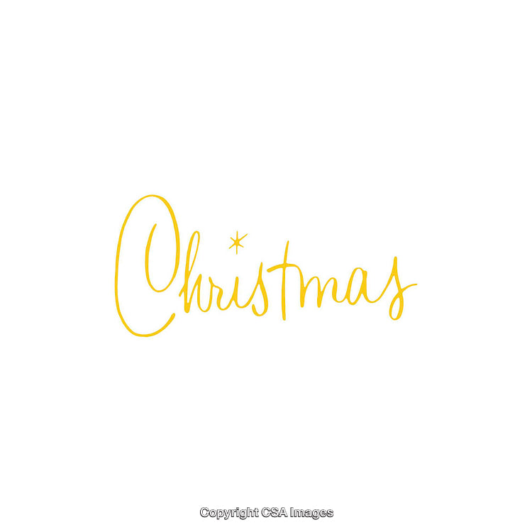 Yellow Handwritten 'Christmas' Text with Decorative Star on White Background