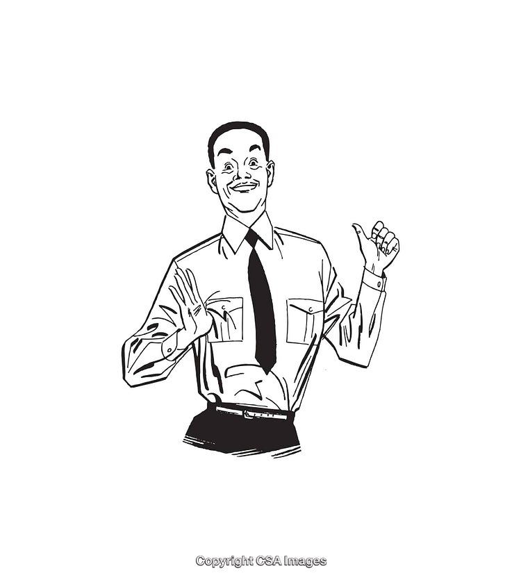 Retro Black and White Male Line Art with Cheerful Expression