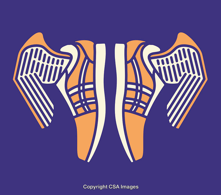 Orange Athletic Shoes with Wing Design Line Art on Purple
